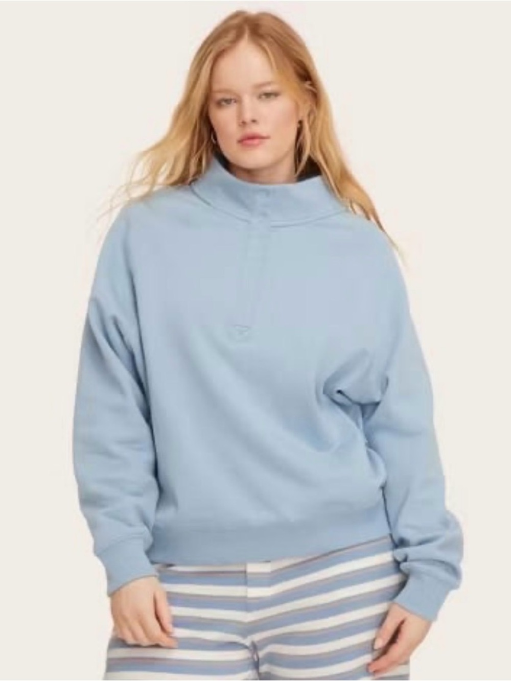 Parke x Target Light Blue Snap Mockneck Popover Sweatshirt